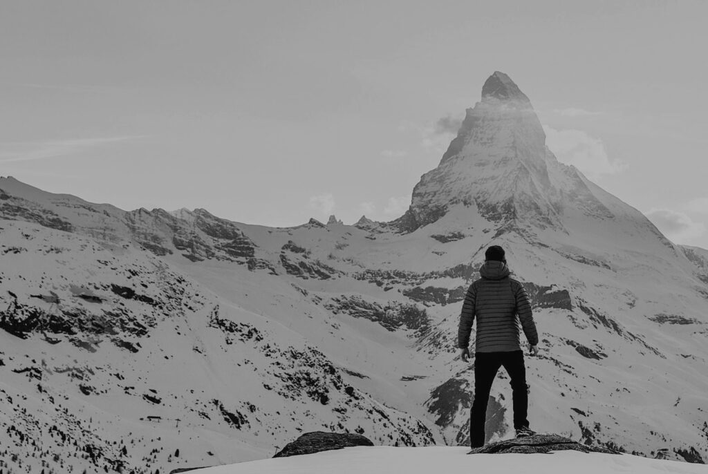 Mountain climber ready to begin an exciting climb
